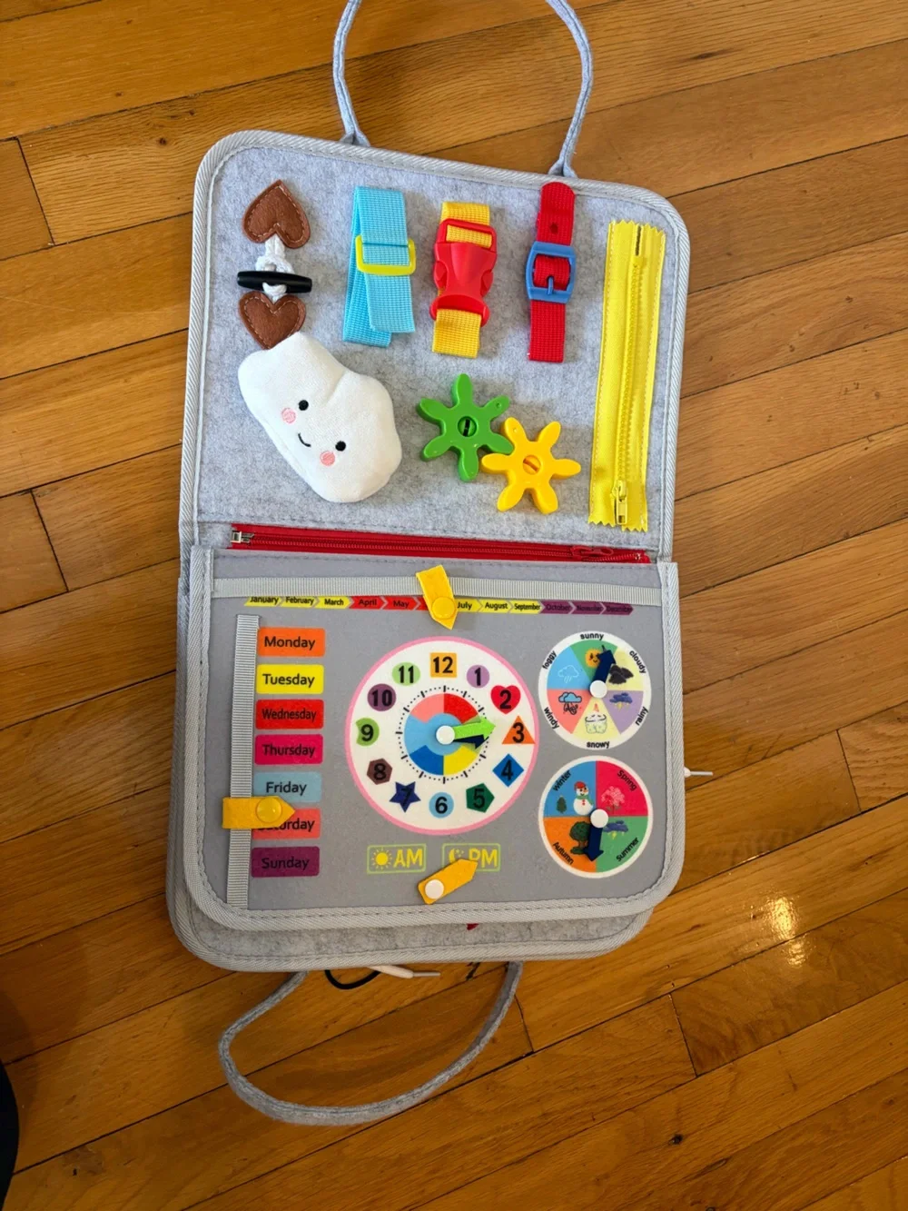 Kids Montessori Busy Board with Colorful Dinosaurs